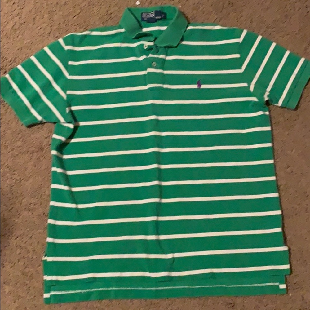 Polo size large shirt.  Green w/white stripes